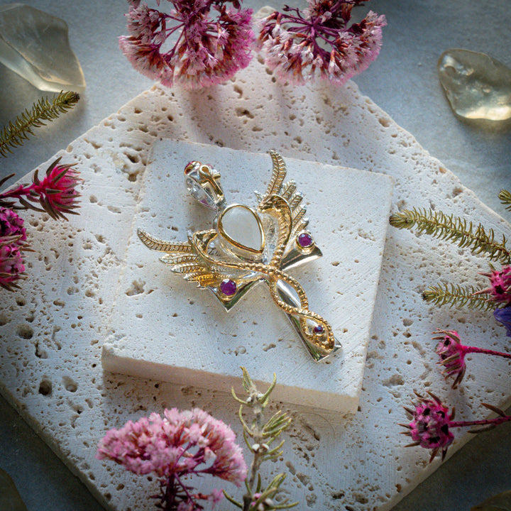 Rainbow Moonstone Flame of Ra Pendant