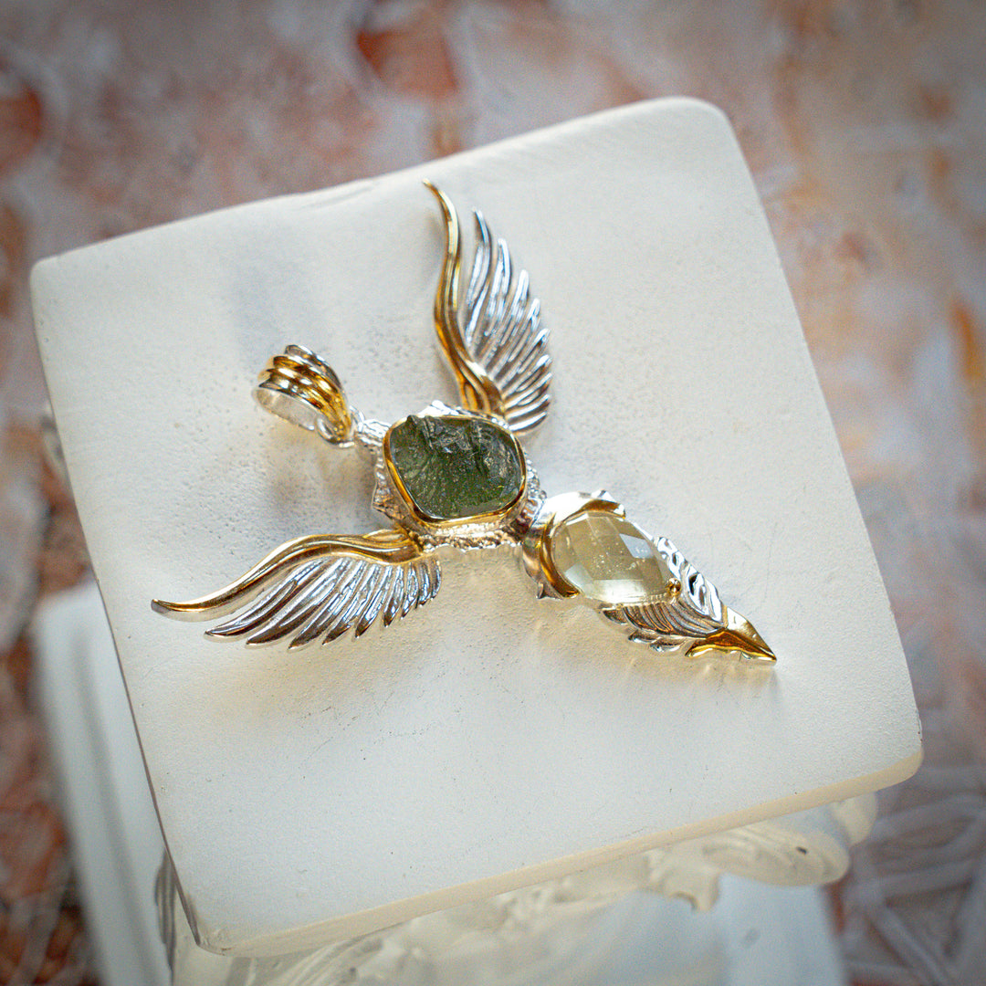 Moldavite & Gold Tektite Wings of Awakening