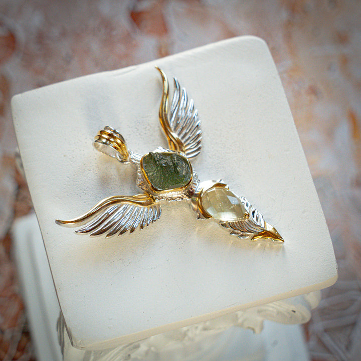 Moldavite & Gold Tektite Wings of Awakening