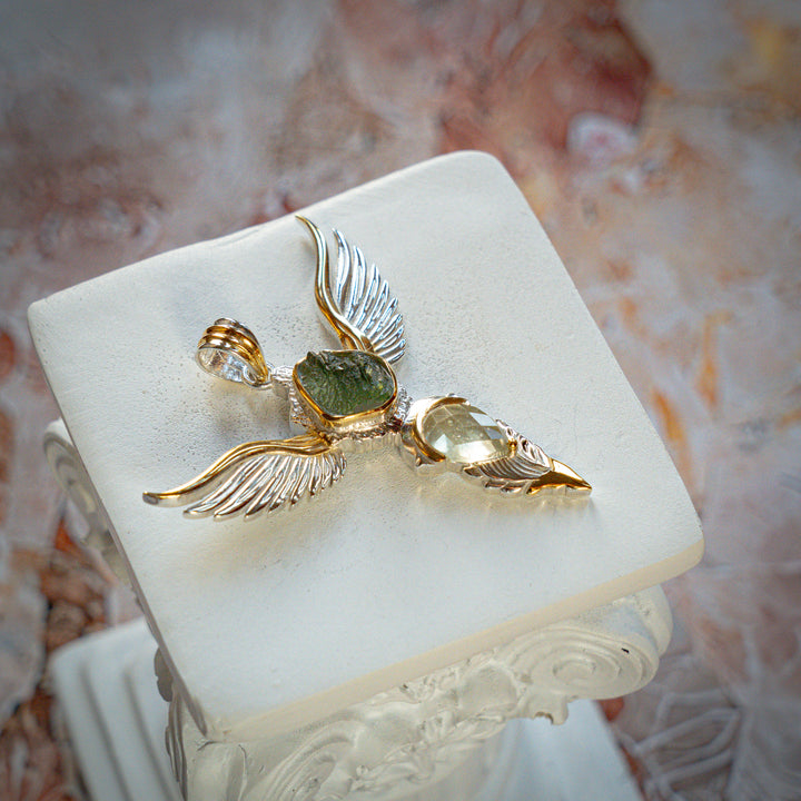 Moldavite & Gold Tektite Wings of Awakening
