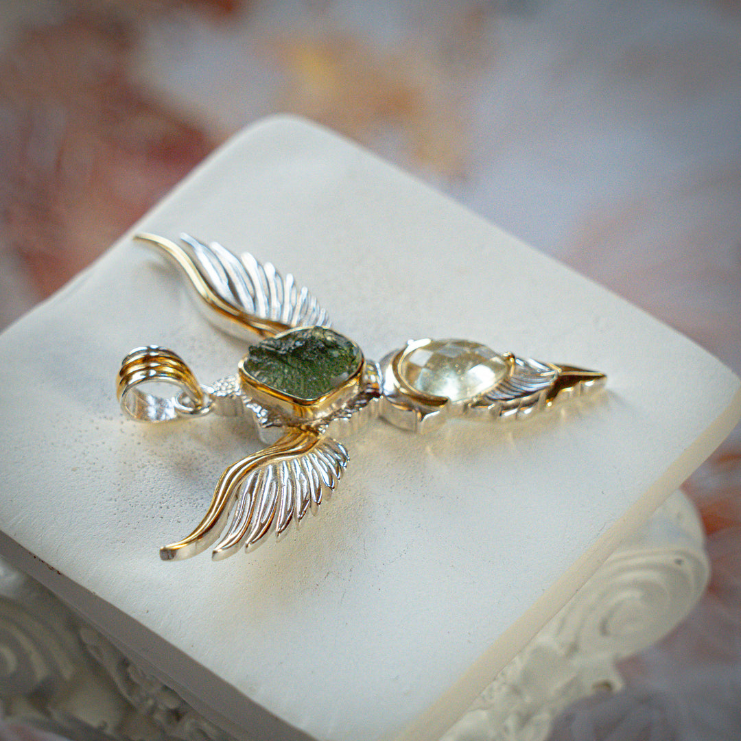 Moldavite & Gold Tektite Wings of Awakening