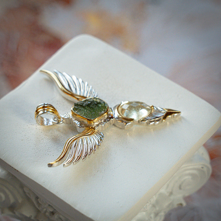Moldavite & Gold Tektite Wings of Awakening
