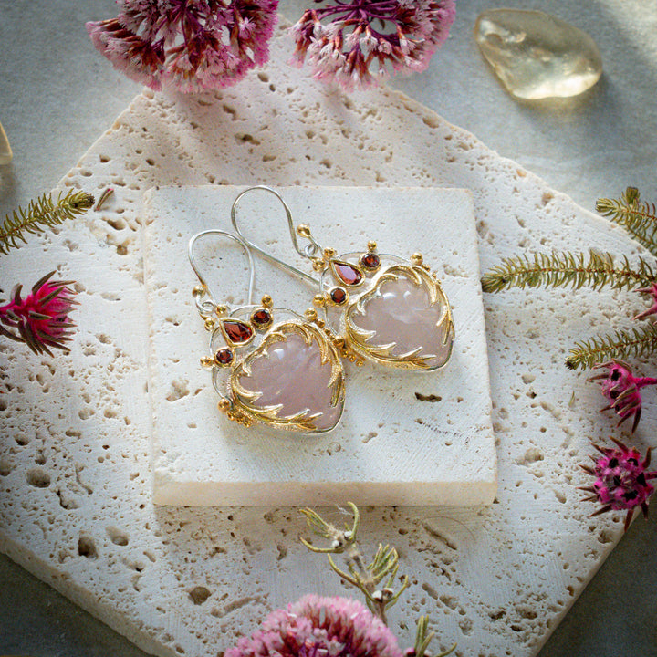 Rose Quartz Angel Heart Earrings
