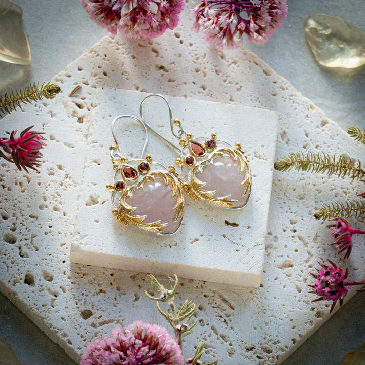 Rose Quartz Angel Heart Earrings