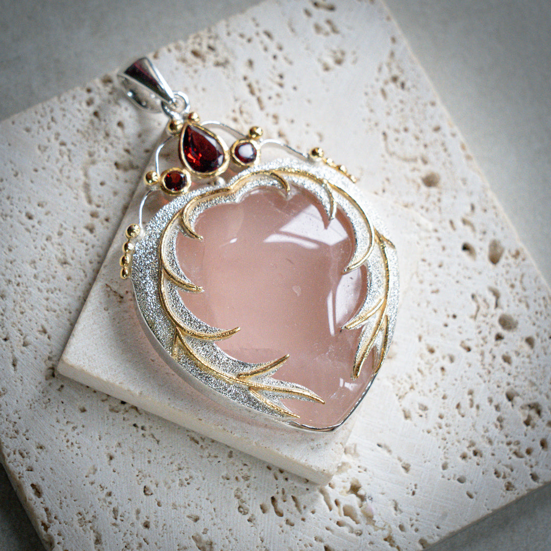 Rose Quartz Angel Heart Pendant