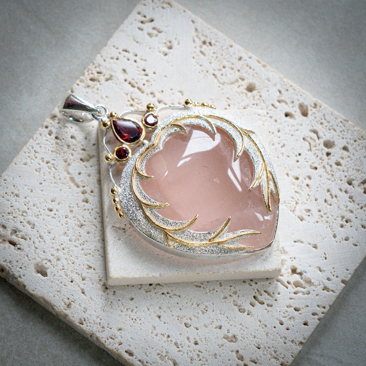 Rose Quartz Angel Heart Pendant
