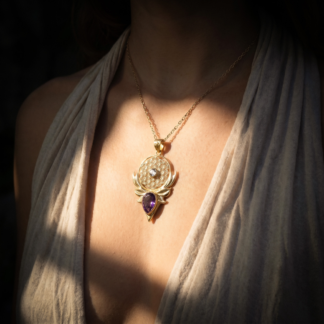 Gilded Amethyst Sacred Bloom Pendant