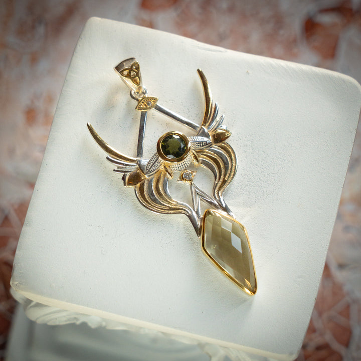 Moldavite & Gold Tektite Divine Ascension Pendant