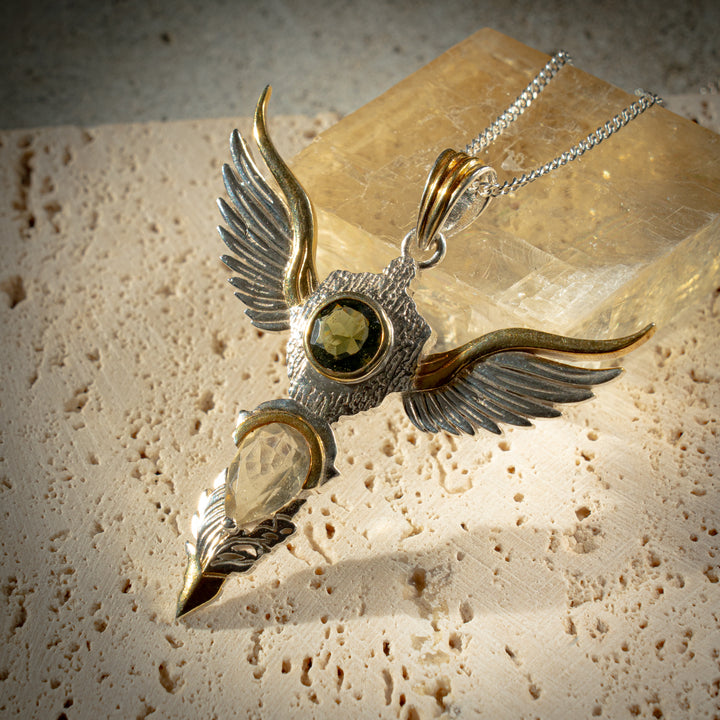 Moldavite & Gold Tektite Wings of Awakening