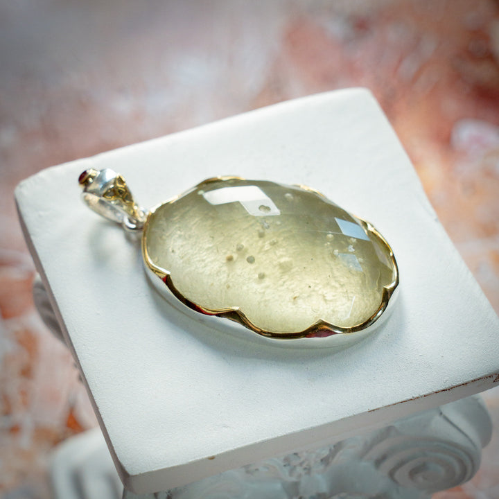 XL Deluxe Crown Set Gold Tektite Pendant