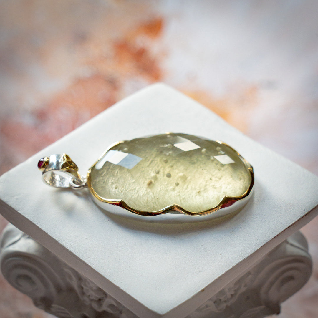 XL Deluxe Crown Set Gold Tektite Pendant