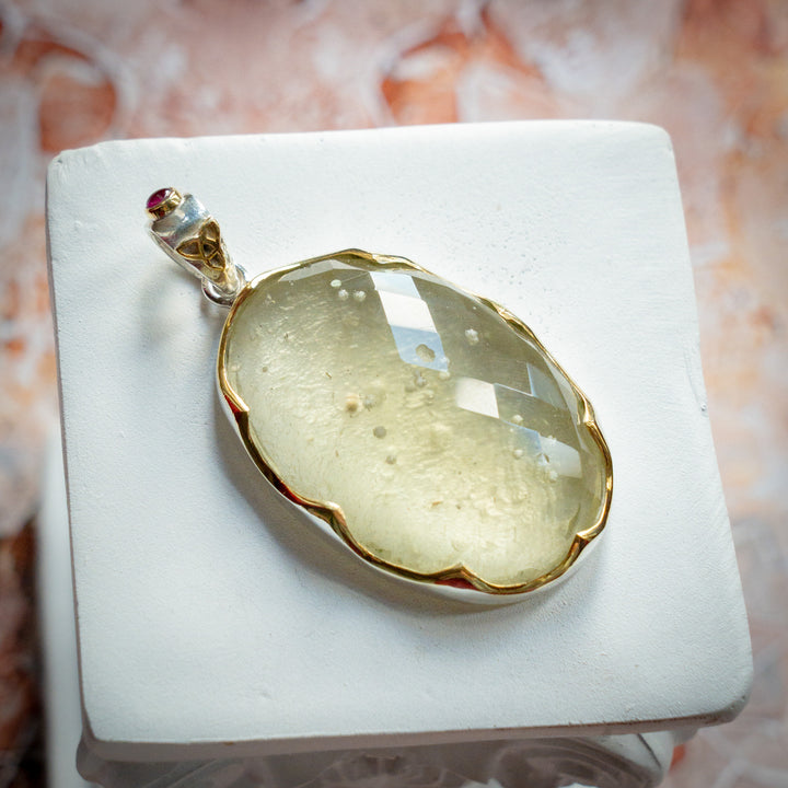 XL Deluxe Crown Set Gold Tektite Pendant
