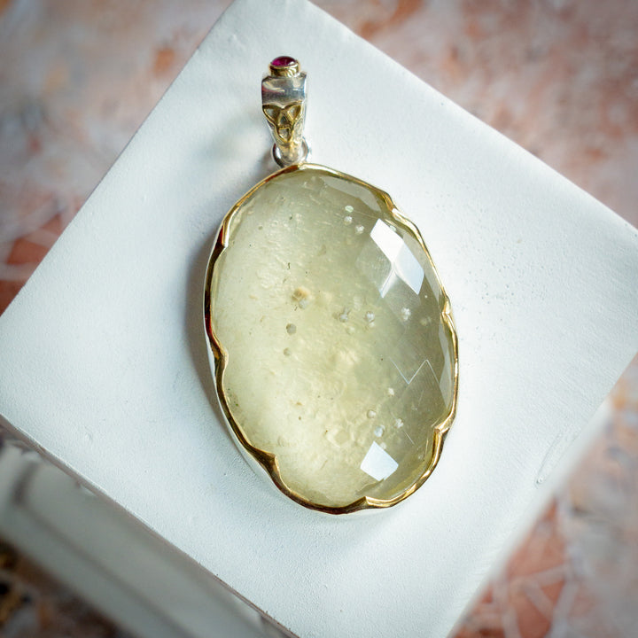 XL Deluxe Crown Set Gold Tektite Pendant