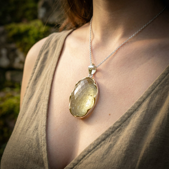 XL Deluxe Crown Set Gold Tektite Pendant