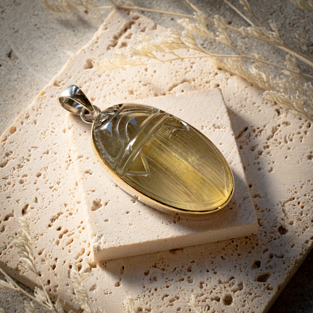 XL Gold Tektite Scarab Ankh Pendant