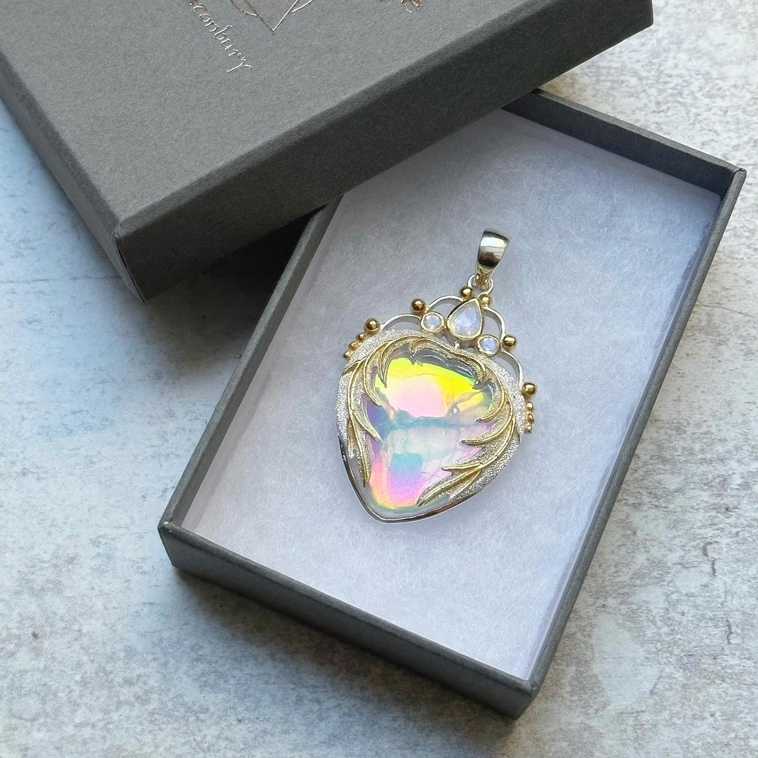 Aura Quartz Angel Heart Pendant