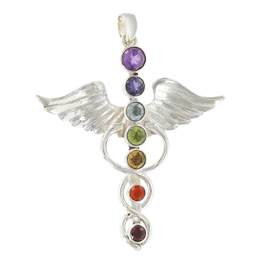 The Sterling Silver Chakra Caduceus Pendant 