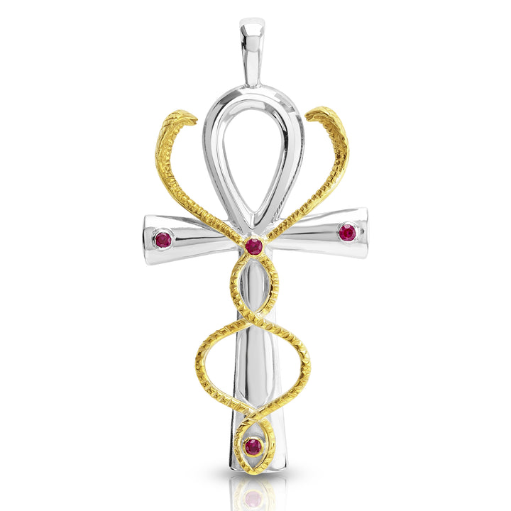 Ruby Ankh Caduceus Pendant