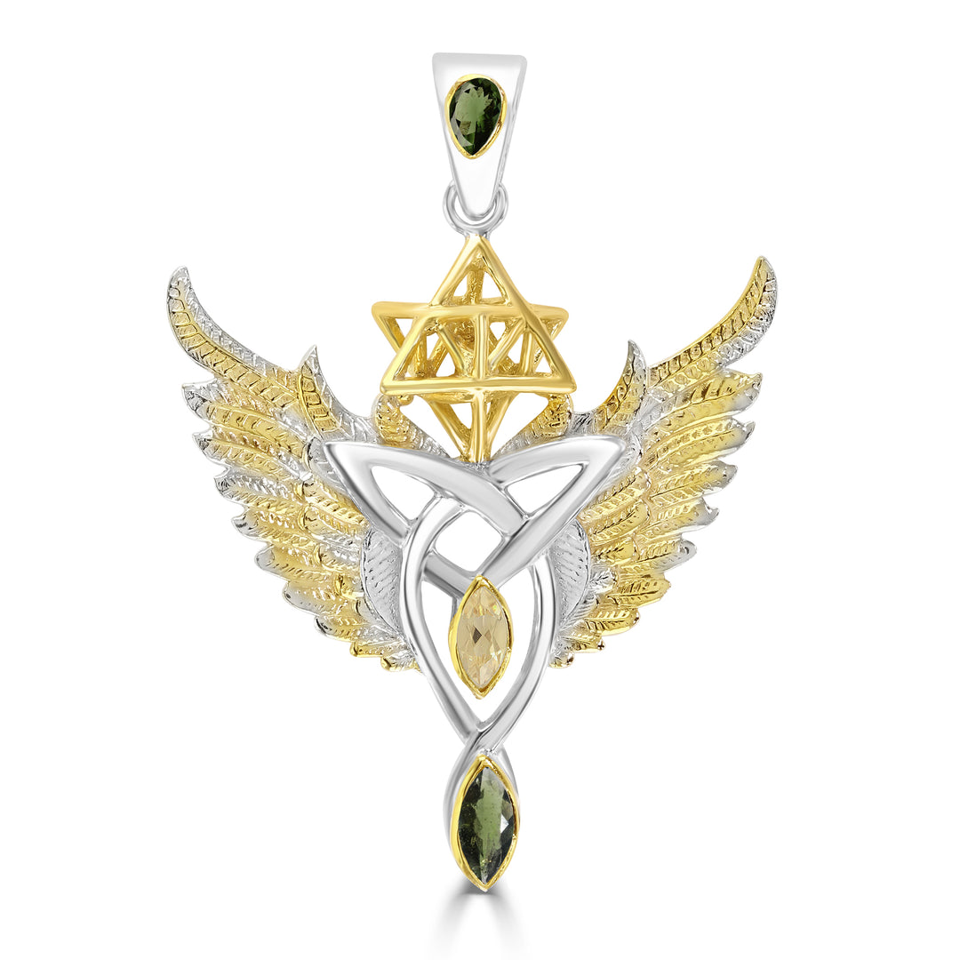 Celtic Fire Pendant with Moldavite & Gold Tektite