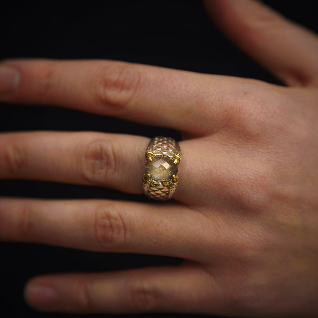 Gold Tektite Dragon Claw Ring