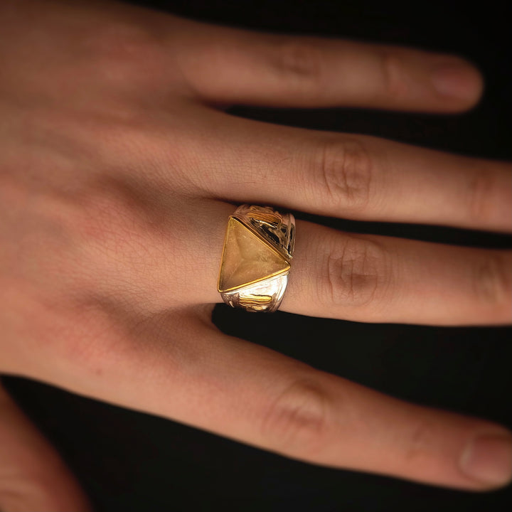 Gold Tektite Pyramid Ring