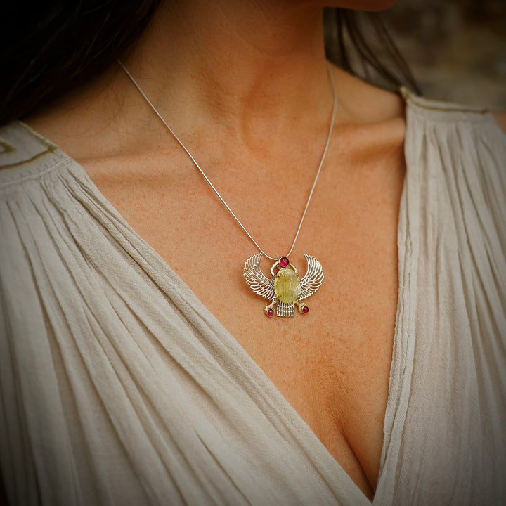 Gold Tektite Winged Scarab Pendant