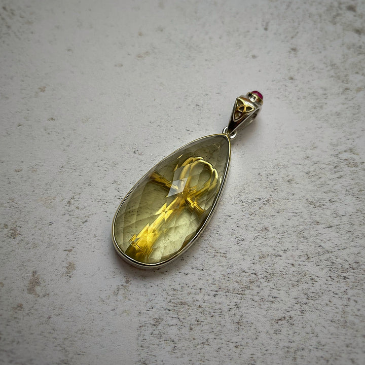 Deluxe AAA Golden Tektite Drop With Ankh