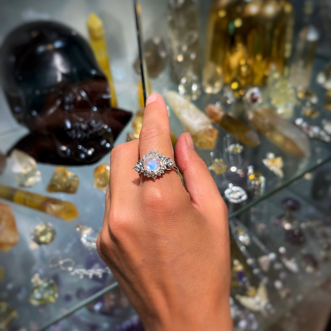 Rainbow Moonstone Nebula Ring