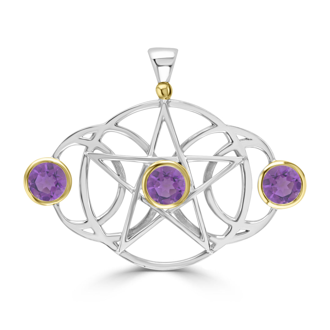 Triple Moon Pentacle with Amethysts