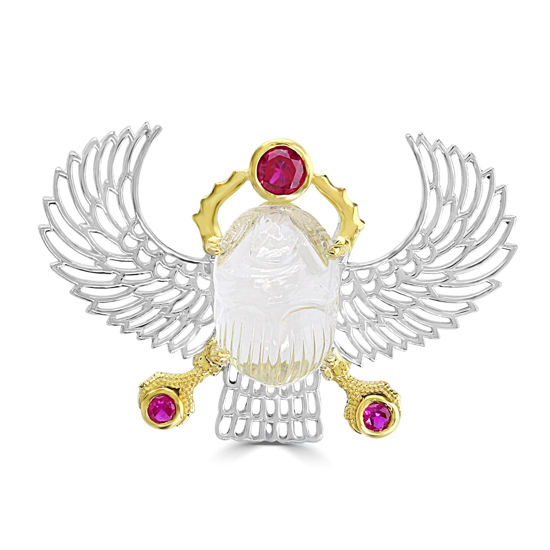 Quartz Winged Scarab Pendant with Rubies