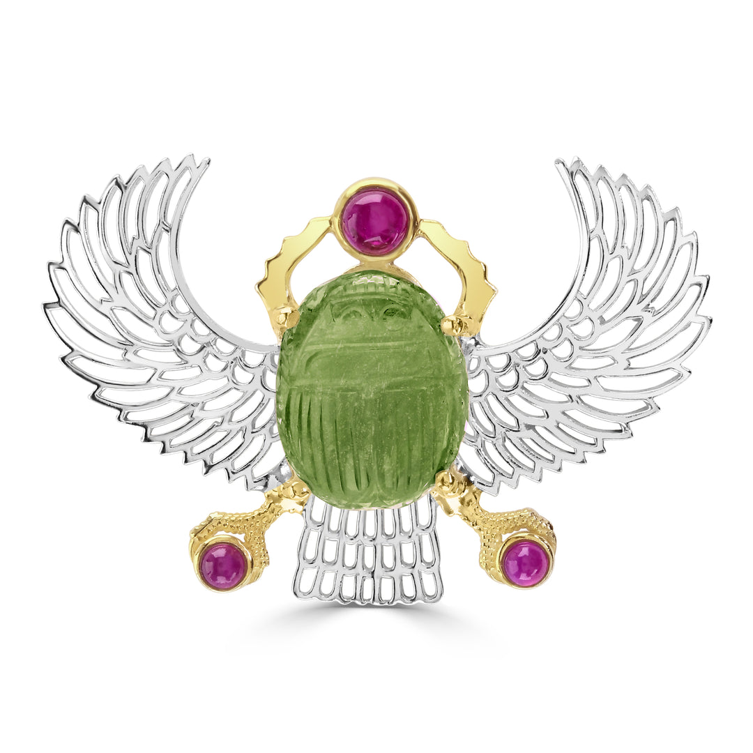 Moldavite Winged Scarab Pendant