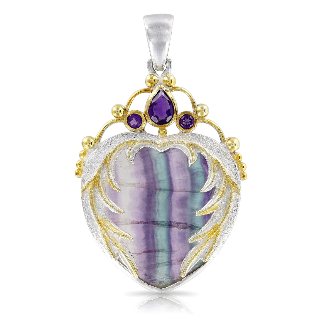 Purple Fluorite Angel Heart Pendant