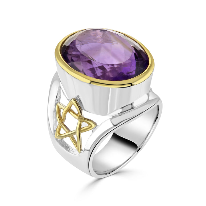 Faceted Amethyst Pentacle Ring
